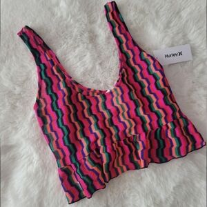 NWT Hurley Medium Tank Zumba Striped Flounce Tank in Electric Pink Size Large